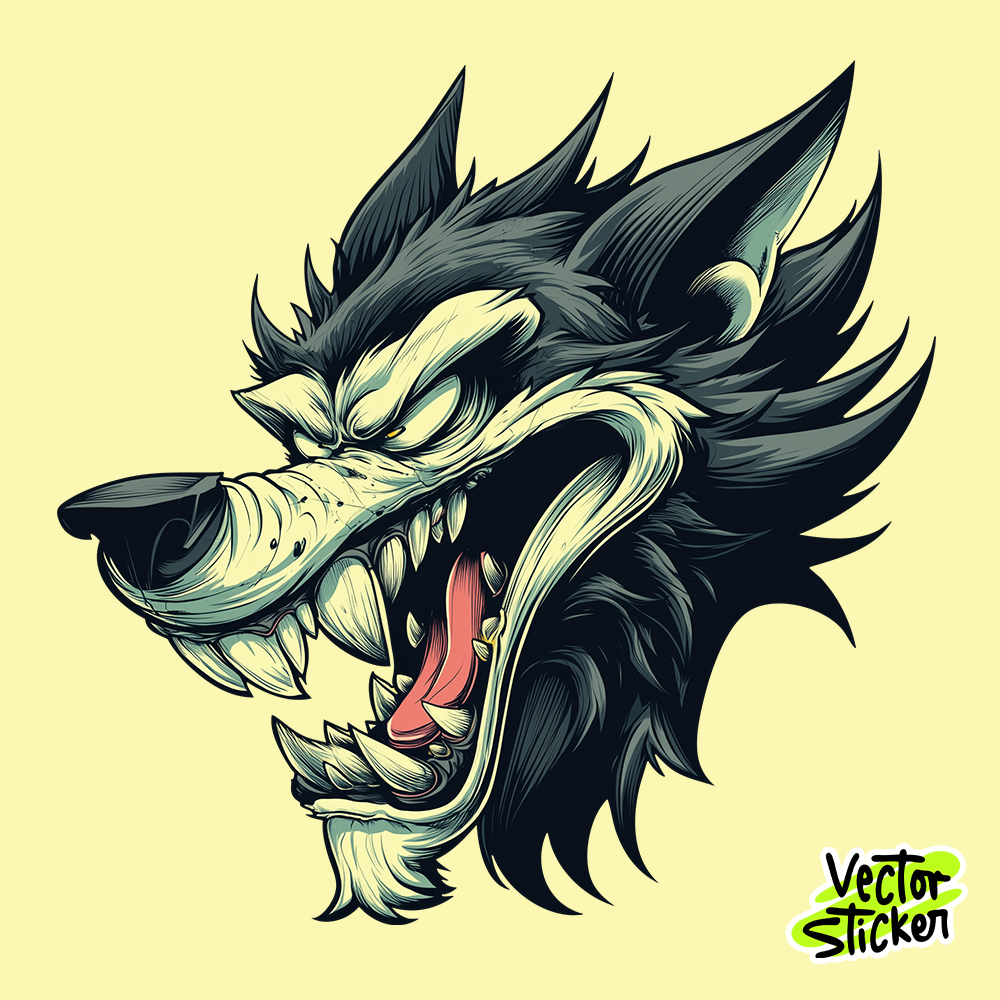 Cartoon Sinner Wolf Head Sticker– Free Vector Sticker Download