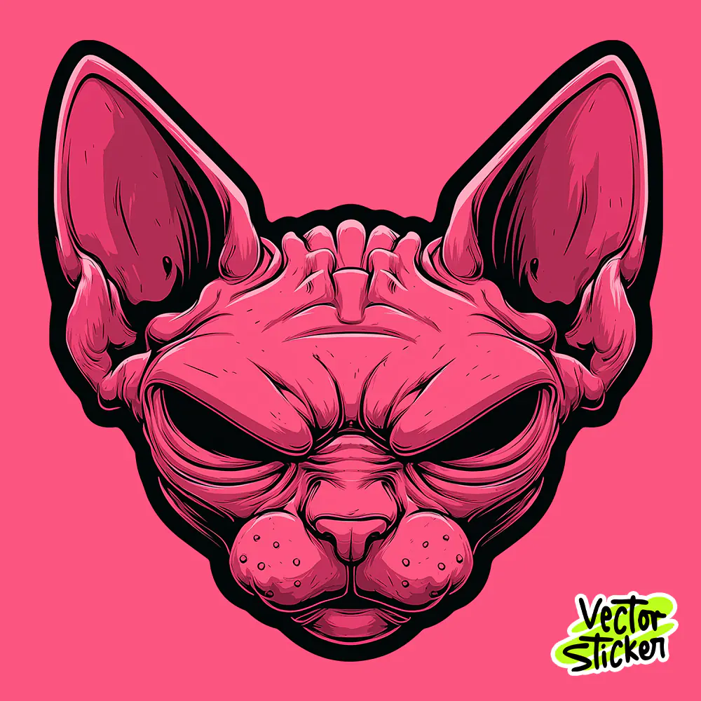 Edgy Pink Sphynx Cat Head Sticker Free PNG | VectorSticker