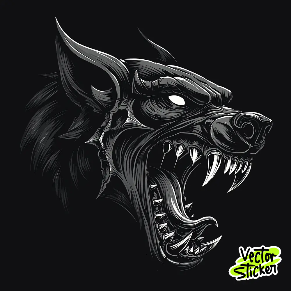 Dark Hellhound Wolf T Shirt Design Monochrome Style