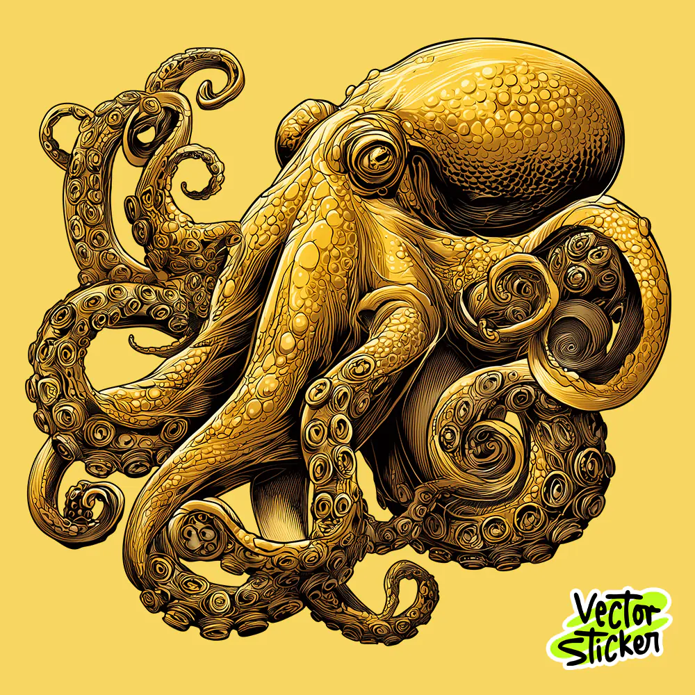 Golden Octopus T-Shirt Design – Premium Detailed PNG for Stickers & Prints