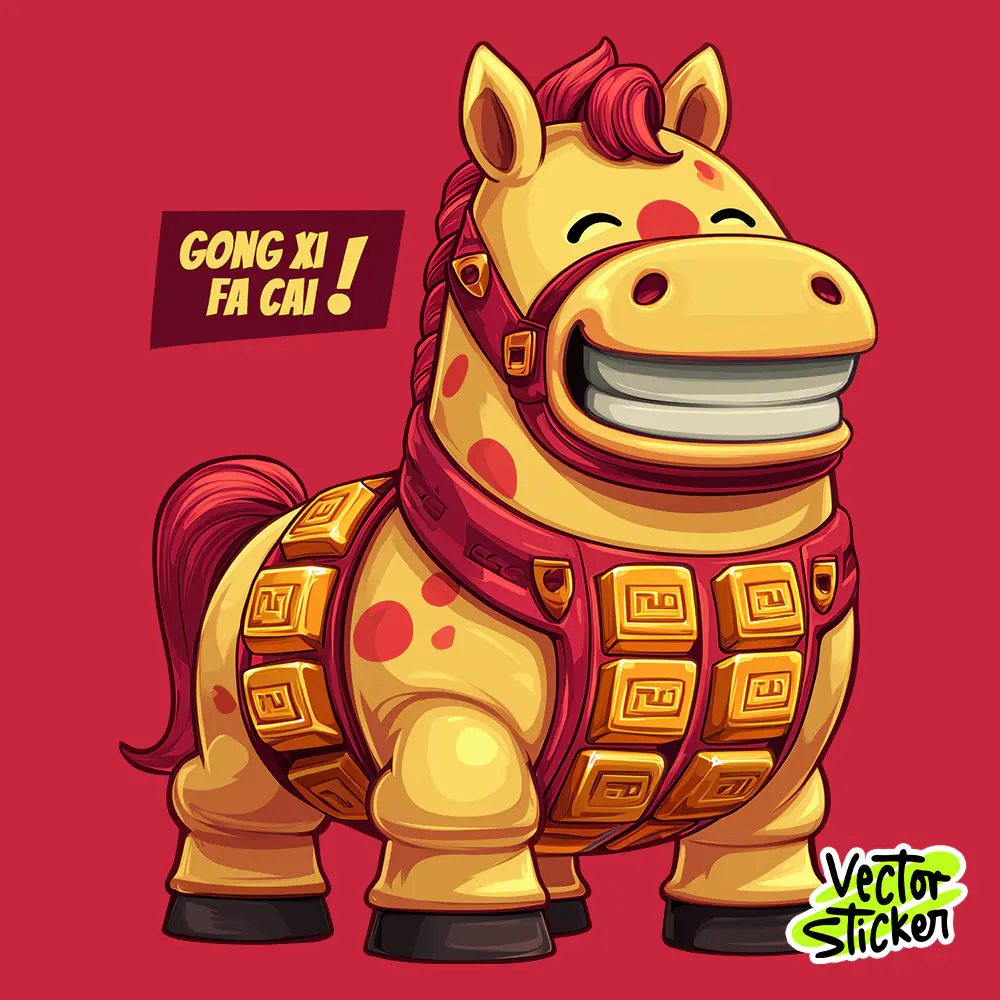 Chinese New Year Smiling Horse Cartoon Illustration in Yellow and Red