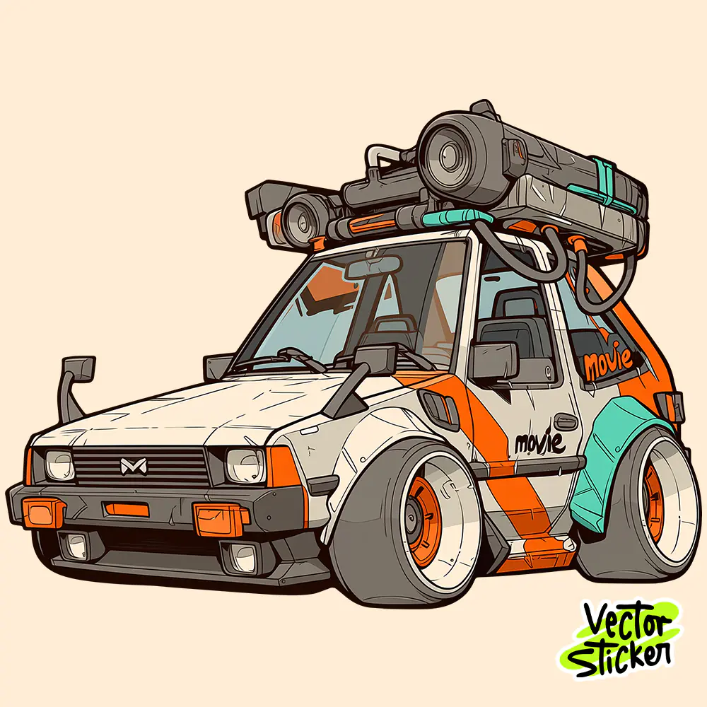 Neon Cyberpunk Time Travel Car Sticker Free PNG Download