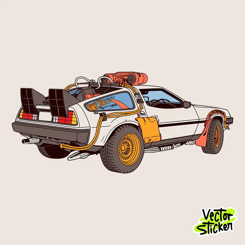Iconic Time Machine Car Rear View Sticker Free PNG | VectorSticker