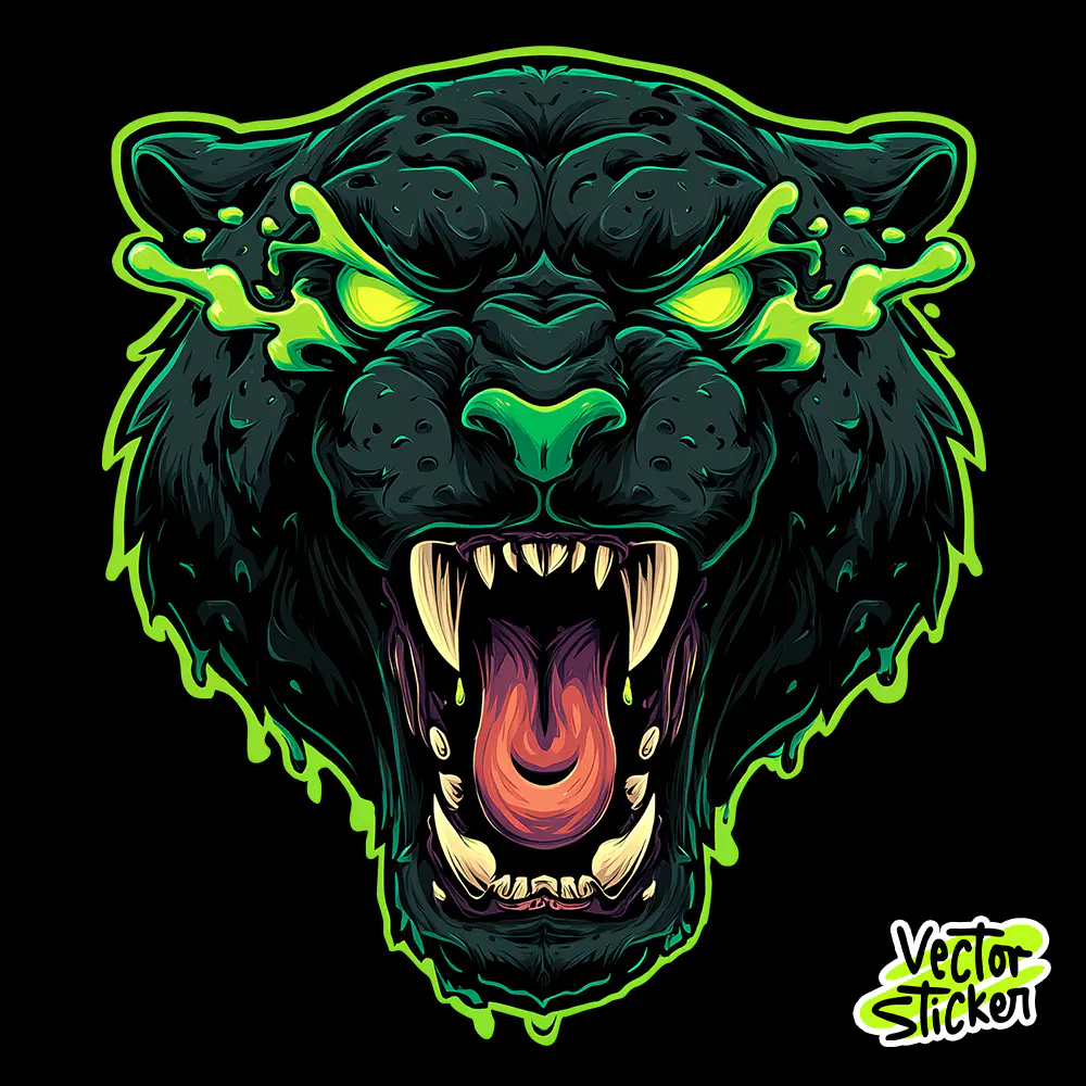 Neon Panther Head Aggressive Dark T-Shirt Design PNG