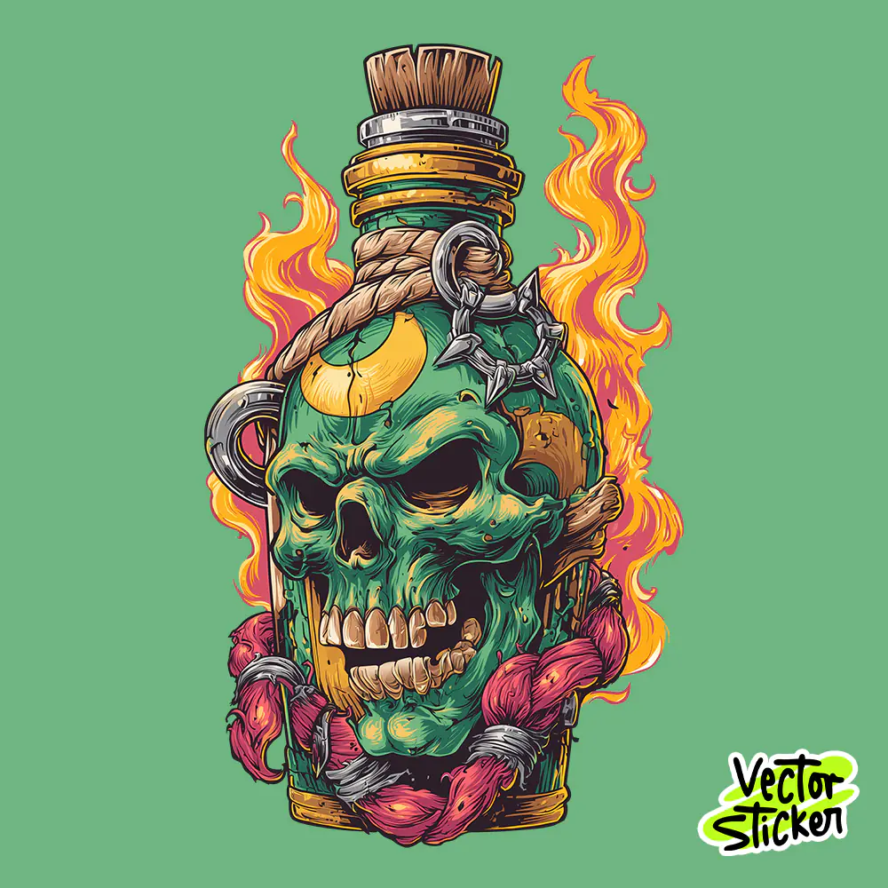 Free Green Flame Skull Bottle T-Shirt Design – Premium High-Resolution PNG Artwork