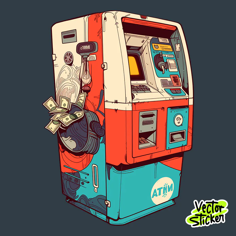 Retro Urban ATM Money Sticker Free PNG | VectorSticker
