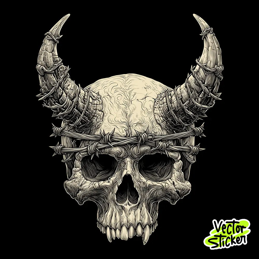 Horned Skull With Barbed Wire Dark Gothic T-Shirt Design PNG