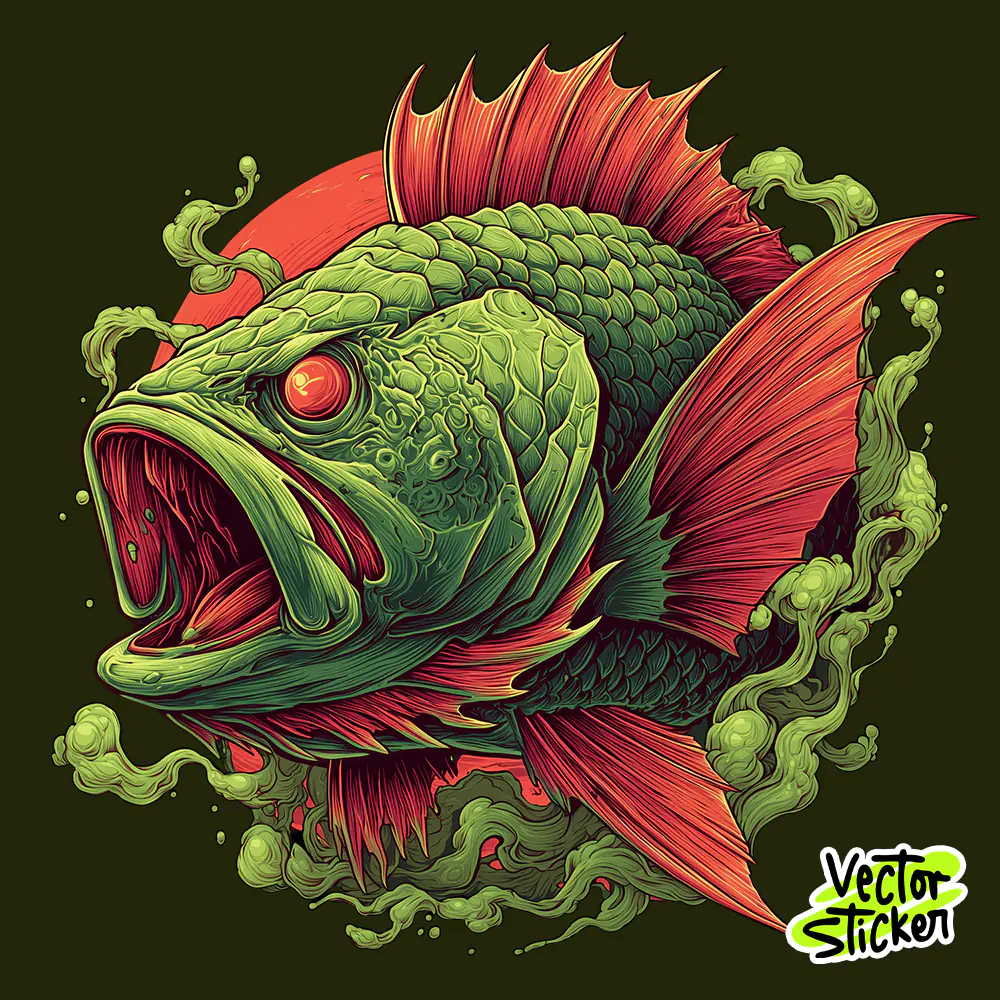 Free Demon Fish T-Shirt Design – High-Resolution Neon Monster Illustration PNG