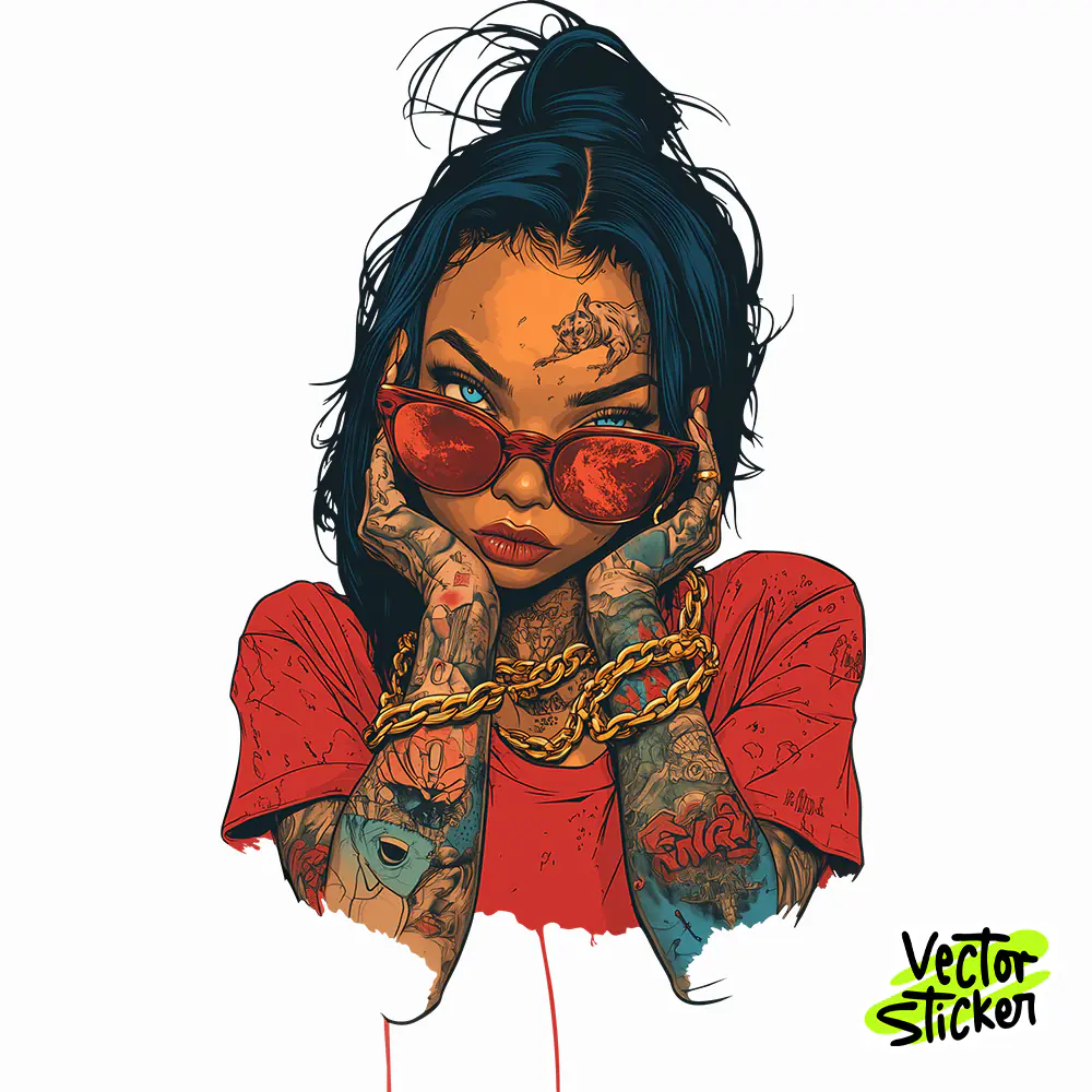 Tattoo Girl T-Shirt Design PNG – Streetwear Portrait Illustration