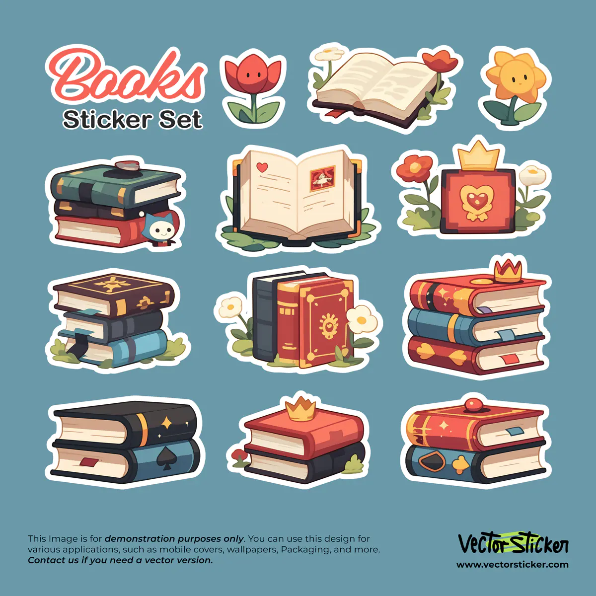 Vintage Library  & Book Sticker Set