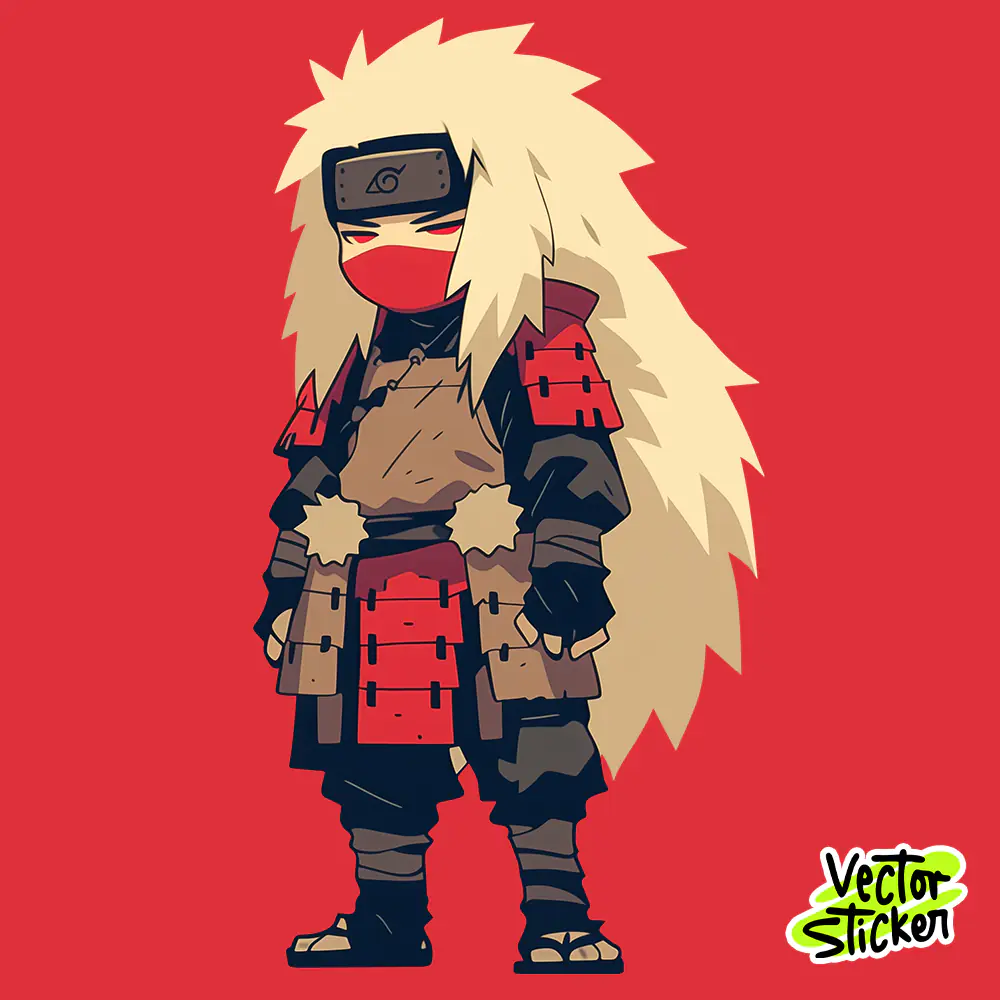 Chibi Anime Ninja Warrior Sticker with Red Armor Inspired Style