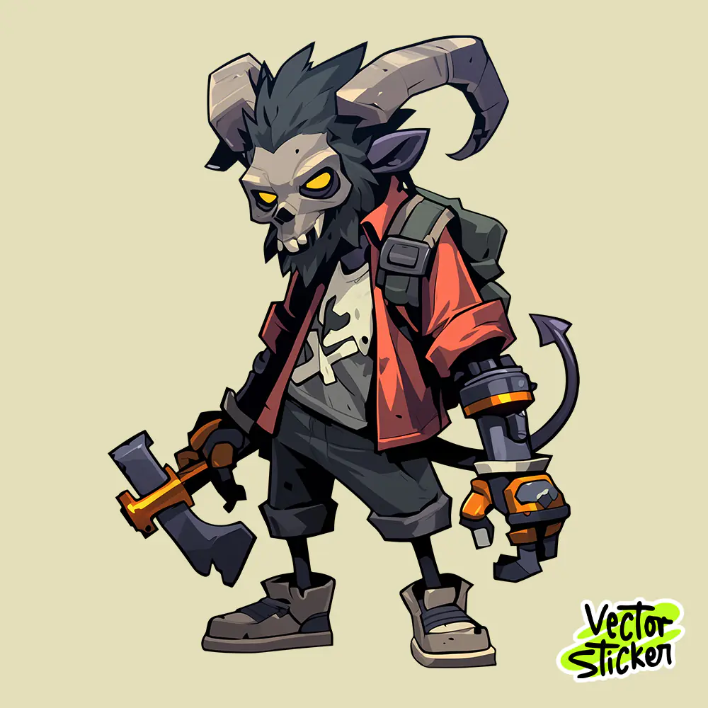 Free Sticker Designs – Dark Goat Demon Cartoon Illustration PNG