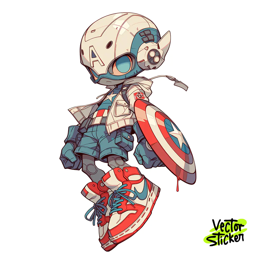 Cartoon Shield Fighter Mascot Futuristic Hero Sticker PNG
