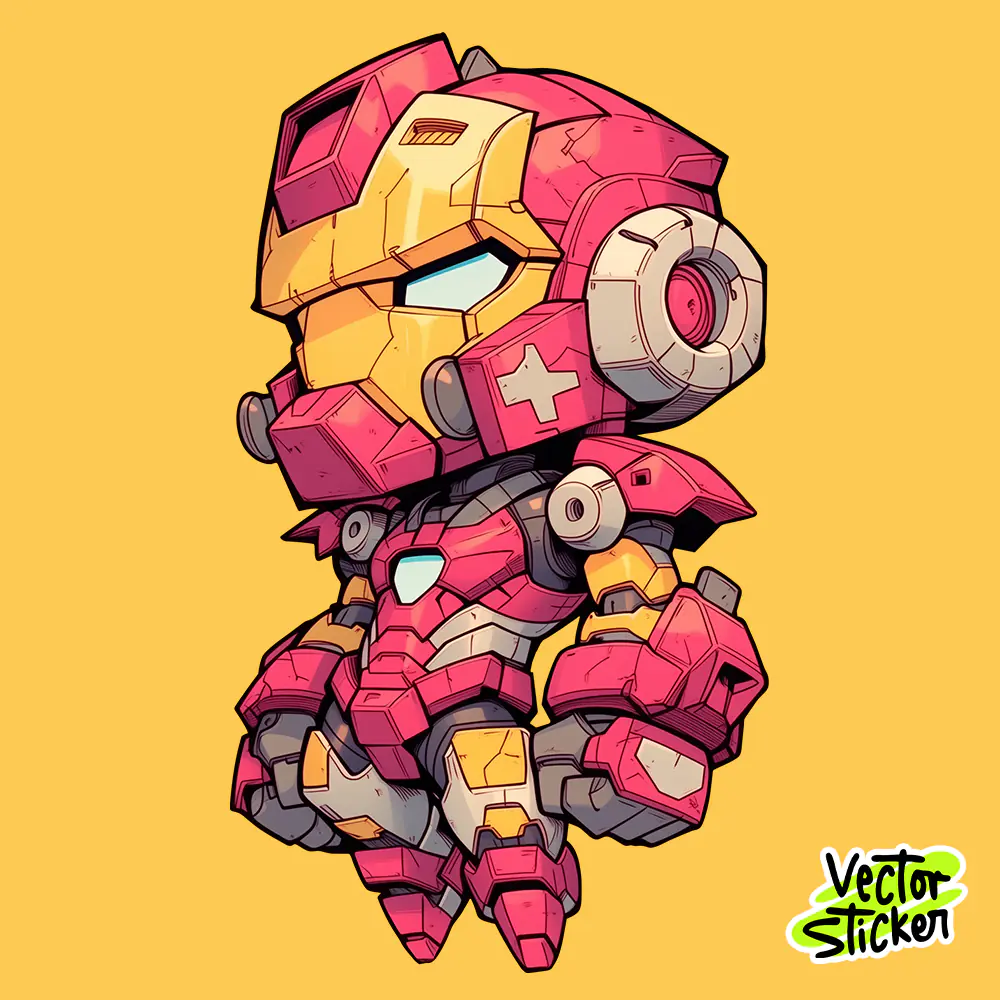 Pink & Gold Mecha Guardian – Futuristic Chibi Robot Armor T-Shirt Design PNG