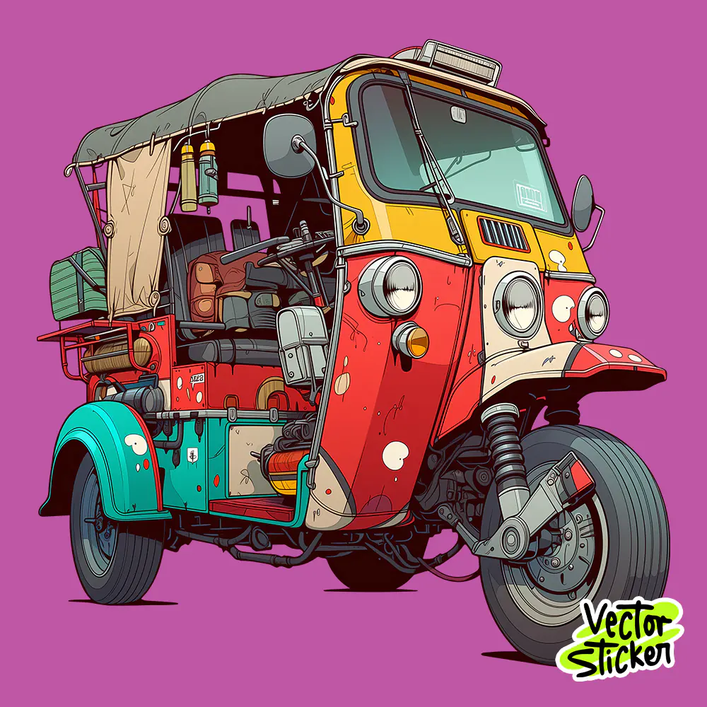 Futuristic Cyberpunk Thai Tuk Tuk Sticker Free PNG | VectorSticker