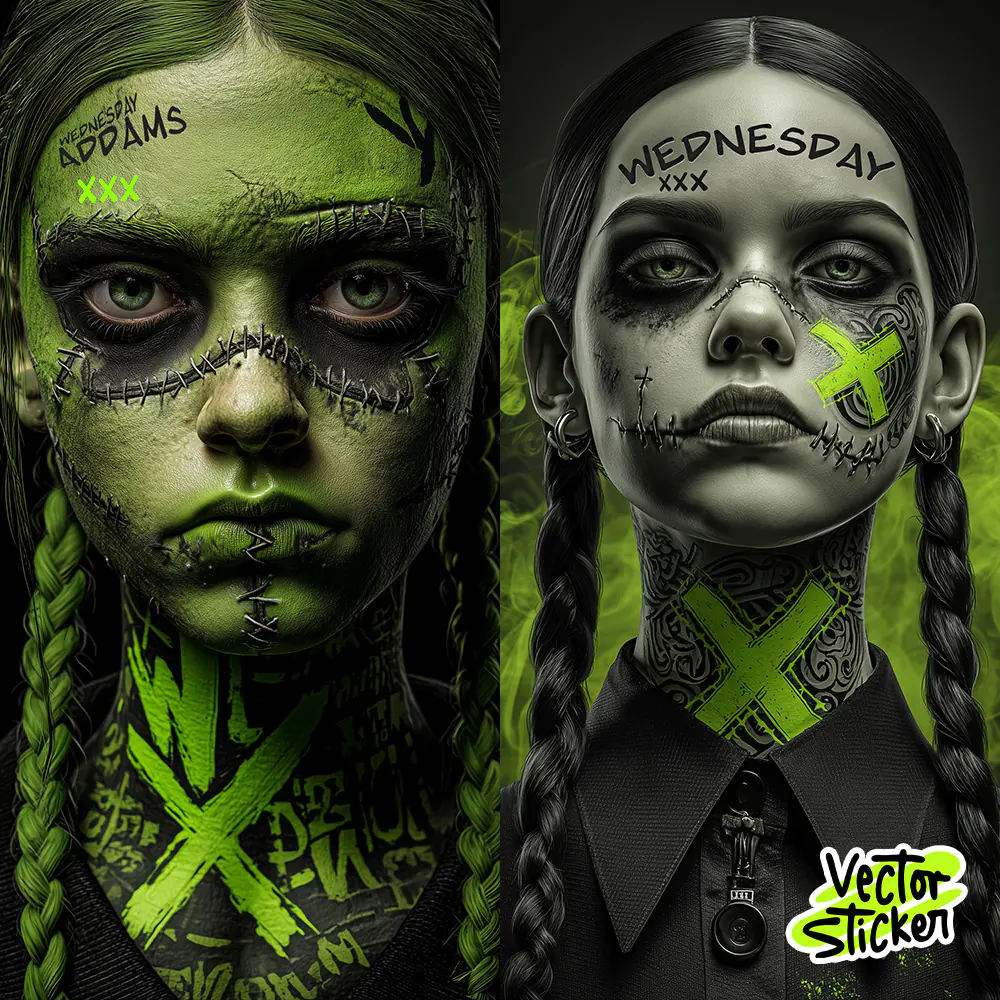 Wednesday Addams Dark Gothic Wallpaper Pack Green and Black High Resolution PNG