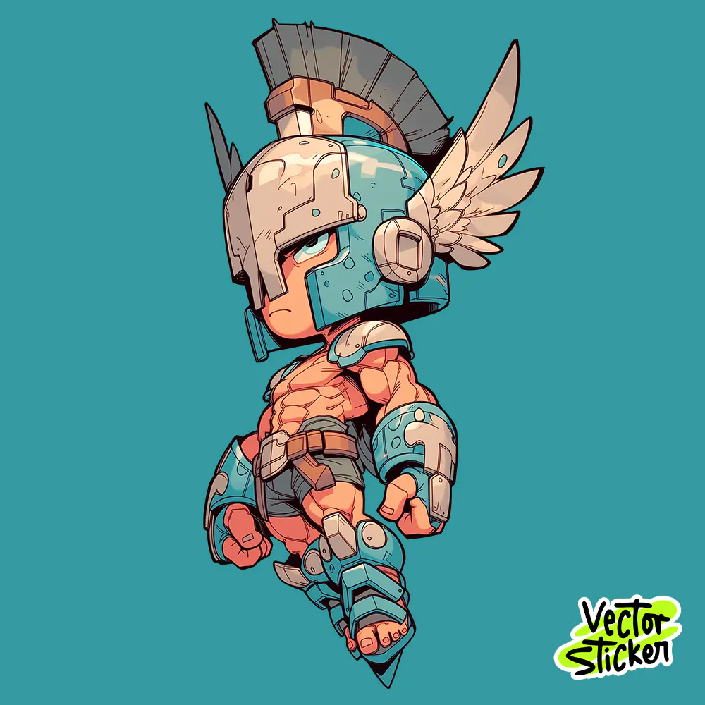 Winged Chibi Spartan Warrior Sticker Free PNG | VectorSticker
