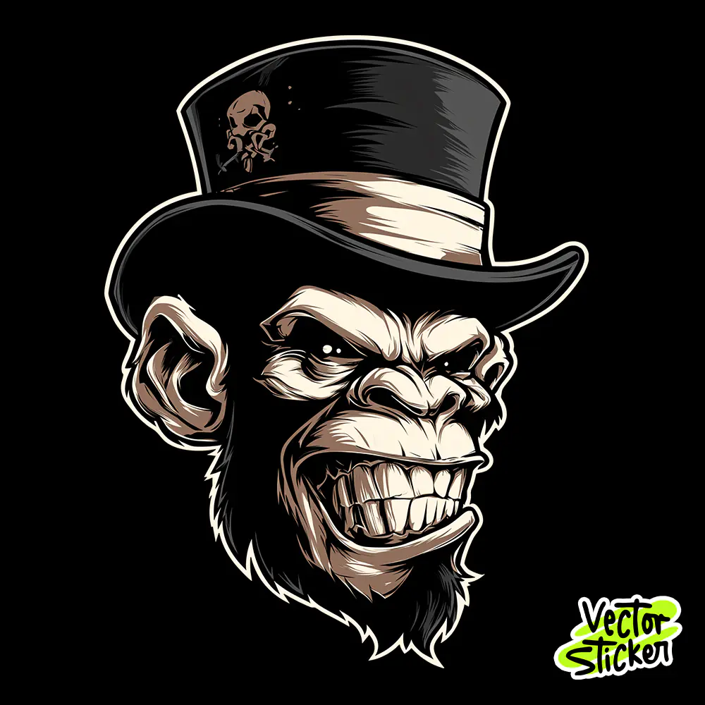 Free Vintage Gentleman Ape Tattoo Illustration Tshirt Design Sticker PNG