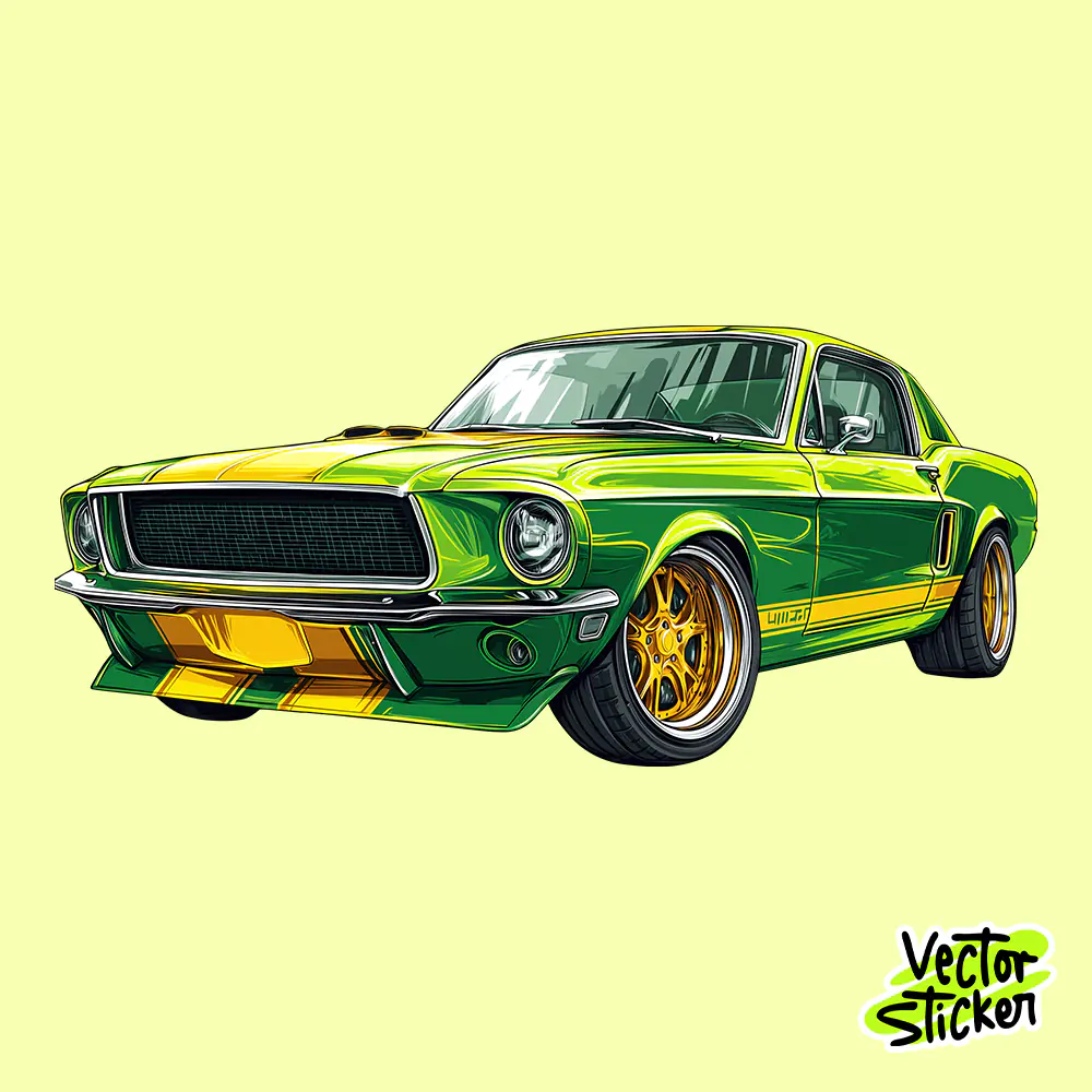 Classic Muscle Car Sticker Retro Cartoon Free PNG | VectorSticker