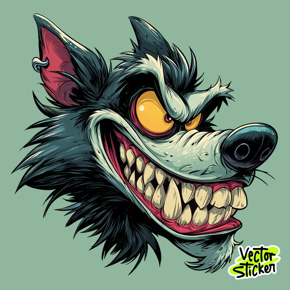 Free Evil Wolf T-Shirt Design – Cartoon Horror Wolf Illustration PNG