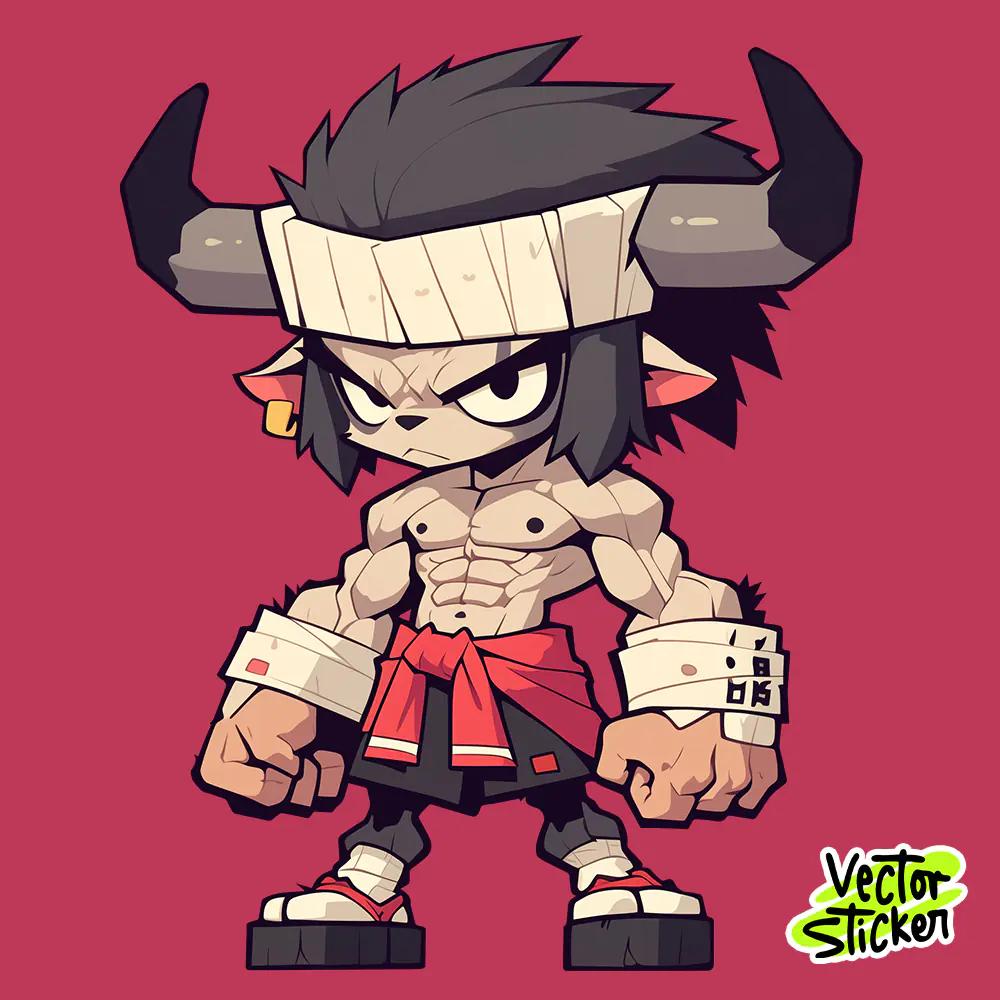 Free Muscular Bull Fighter Sticker | Cartoon Vector Art