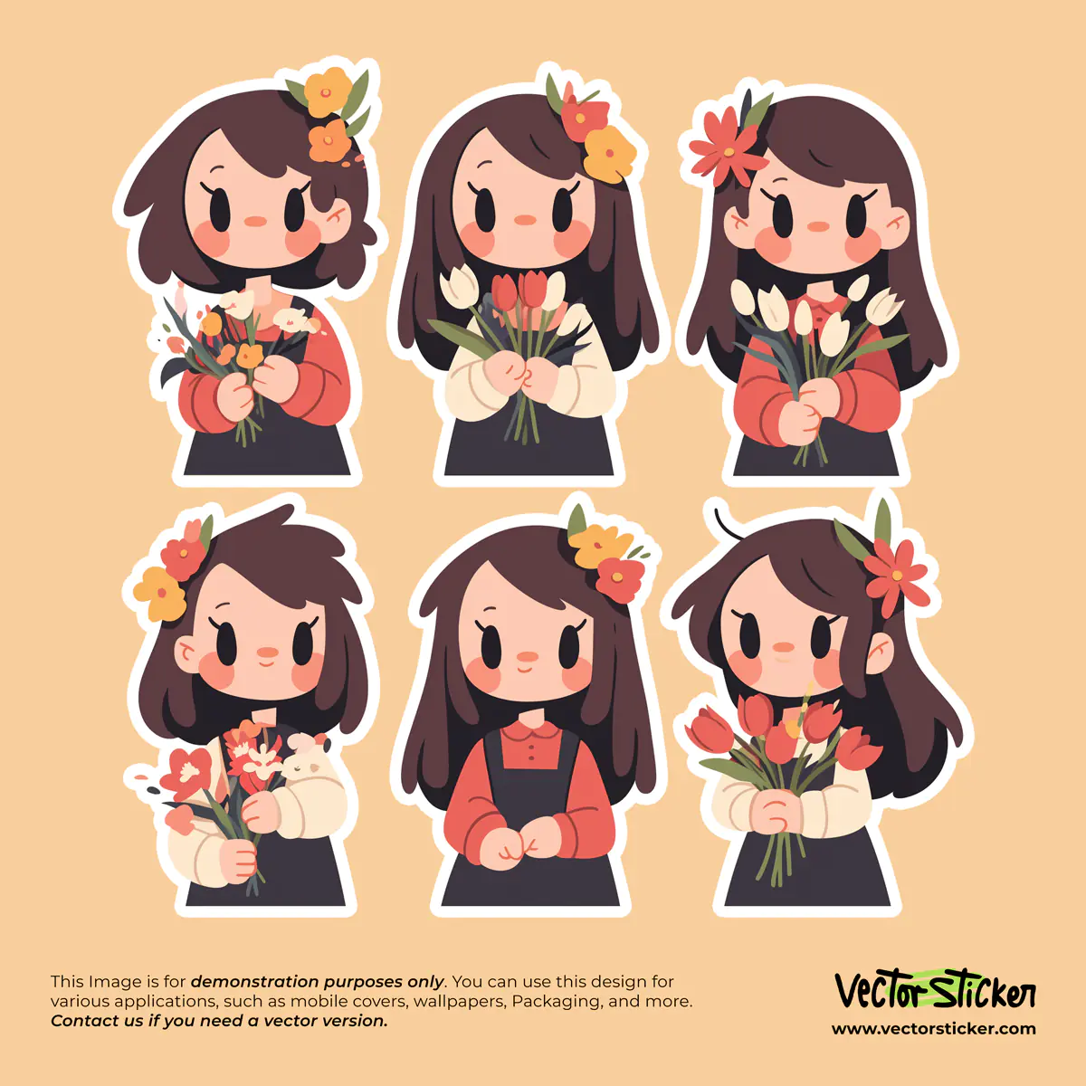 Girl with Flower Sticker Pack